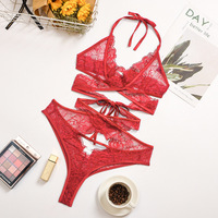 Vente en Gros Ensemble Sexy pour Femmes Dentelle Trois Points Une Pièce Transparent Grand Ensemble de Pyjama pour Femmes