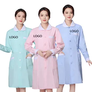 Enfermería laboratorio médico batas algodón botones frontales cerrado manga larga mujeres ropa de trabajo túnica belleza spa uniformes vestido