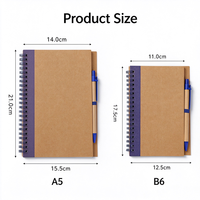 Carnet à spirale personnalisé en papier kraft, format A5/B6, avec couverture modulable, écologique, et stylo inclus – Papeterie