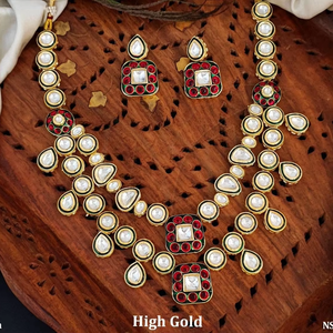 Royal Kundan Bridal Necklace <b>Set</b> with Red & White Stones <b>For</b> <b>Women</b> High Gold Finish Suitable <b>For</b> Party Wear - Product Image 1
