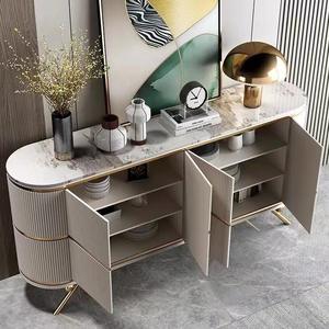 خزانة جانبية فاخرة حديثة بيضاء اللون من JINS بسطح رخامي إيطالي، خزانة تخزين كبيرة السعة، أثاث منزلي للفيلات والشقق وغرف المعيشة - Product Image 4