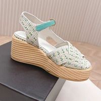 Nouveau 2025 Designer décontracté fille en cuir talons compensés espadrilles chaussures semelle épaisse été plate-forme dame sandales femmes sandales
