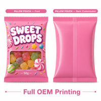Wrapped Hard Candy Pillow Pouch Mylar Bag Flat Window Tear Notch Food Plastic Packaging Bagsfor Fruit Drops Candies Lollipops