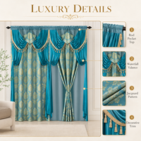 LILIANNA Rideaux occultants de luxe en jacquard avec franges cascade et passe-tringle pour salon, lot de 2