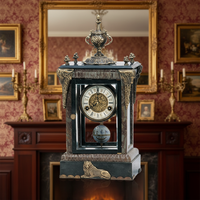 Horloge de table mécanique à pendule, style français antique, en laiton, avec 4 figurines de chérubins et portique en marbre, peinture de paysage, 15 jours, sonnerie mécanique