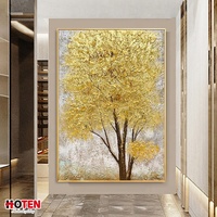Meilleure vente doré Fortune arbre abstrait couteau peinture 100% peint à la main peinture à l'huile pour salon bureau décor