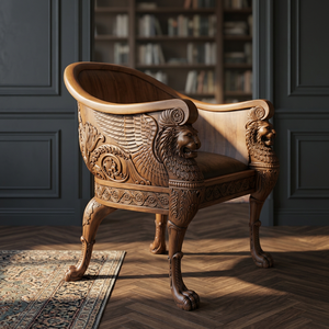 Sillón de Madera de Teca Tallada Antigua con Asiento Tapizado, Diseño para Vestíbulo de Hotel, Habitación de Huéspedes y Muebles para el Hogar - Product Image 4