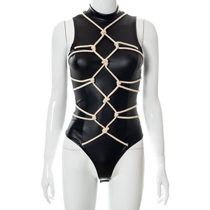 Combinaison en cuir <span class=keywords><strong>noir</strong></span> pour femmes Sexy femmes vêtements en gros Sexy Lingerie femmes vêtements pour Hot Lady Jumpsuit - Product Image 5