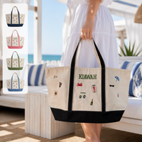 Tas Tote Kanvas Bordir Grosir, Tas Belanja Monogram Custom, Tas Pantai Personalisasi, Kanvas dengan Logo Bordir