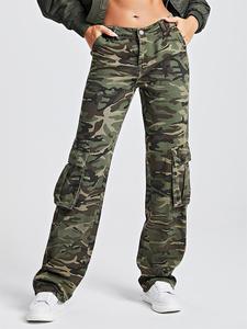 <span class=keywords><strong>Pantaloni</strong></span> dritti mimetici larghi da donna con cerniera a metà vita Casual <span class=keywords><strong>pantaloni</strong></span> Cargo per il mercato europeo americano - Product Image 2