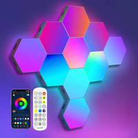 Lampe murale industrielle hexagonale à LED Quantum avec télécommande et lumière blanc chaud à intensité variable pour salles de jeux