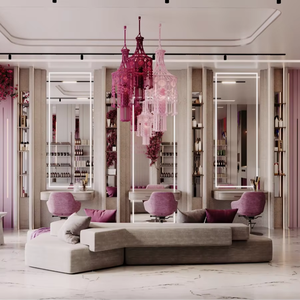 Mobilier <span class=keywords><strong>de</strong></span> <span class=keywords><strong>salon</strong></span> <span class=keywords><strong>de</strong></span> coiffure professionnel sur mesure, design luxueux, station <span class=keywords><strong>de</strong></span> travail avec miroir, éclairage LED, écologique et durable - Product Image 1