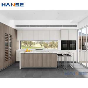 Mobili da <span class=keywords><strong>Cucina</strong></span> di Lusso Minimalisti in Laminato ad Alta Pressione, Lavello e Rubinetto Moderni, Armadietti Modulari Bianchi in Melamina Acrilica - Product Image 1