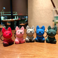 Vente en gros 3D résine colorée bouledogue français porte-clés mignon couple sac pendentif suspendu chien porte-clés