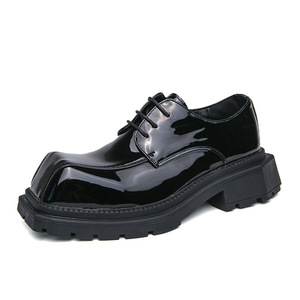 Men's New Thick Sole square <b>Head</b> British <b>Style</b> Cargo Shoes, Thick Sole Increase, Anti-slip Wear, Office Wedding Dress Shoes - Product Image 1