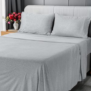 Nữ Hoàng Kích Thước 100% Bông 4Pcs Tấm Ga Giường Đặt Màu Rắn Dệt Kim Mềm Tấm Phẳng 16 "Sâu Túi Được Trang Bị Tấm Với 2 Gối - Product Image 6