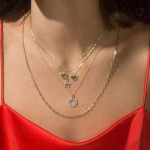 Joyería Fina <span class=keywords><strong>collares</strong></span> de plata de ley 925 collar de disco de estrella Pave de dos tonos - Product Image 6
