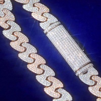 Chaîne cubaine à deux tons de conception tendance, largeur 11 mm 15 mm, argent S925, chaîne cubaine en moissanite glacée pour collier hip-hop pour hommes