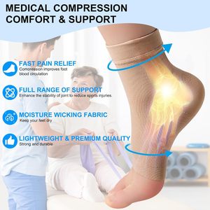 Chaussettes de compression de <span class=keywords><strong>cheville</strong></span> de couleur beige à bout ouvert 20-30mmhg pour gonfler l'entorse de la fasciite plantaire - Product Image 6