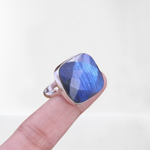 18k Gold Plated Classic Fashion Women square Natural <b>Lapis</b> <b>Lazuli</b> Gemstone Adjustable <b>Ring</b> - Product Image 1