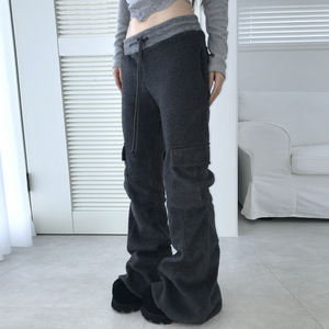 Pantalon en tricot à jambes droites avec cordon de serrage et blocs de couleur, pour femmes, décontracté, sportif, vêtement de maison, pantalon long polyvalent - Product Image 3