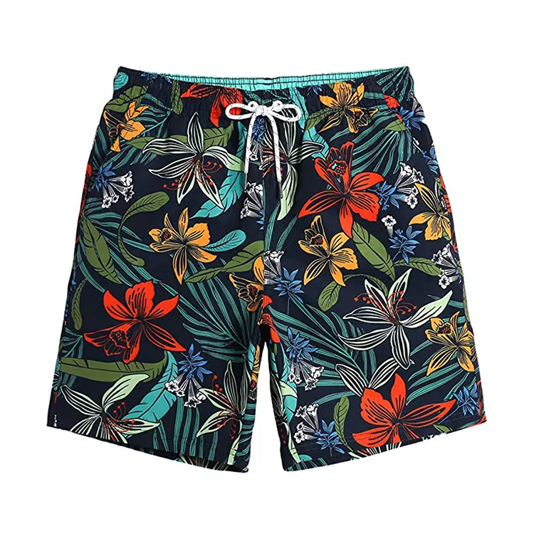 Custom Designer Boardshorts Fabric Swim Trunks Manufacturers Floral 4 Way Stretch Swimming Trunks For Men