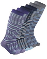 Chaussettes de compression rayées mi-hautes, avec bord côtelé, talon et bout renforcés, respirantes, pour le sport et la course, violet, bleu, gris, lot de 6