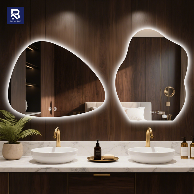 Modern Irregular Smart LED Bathroom Mirror Backlit Aesthetic Vanity Asymmetric Wall Mirror for Hotel Salon Project Decor