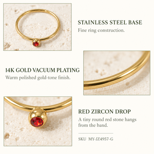 Gold <b>Tone</b> Stainless Steel Zircon Ring Fine Band with Blue <b>Red</b> or Clear Round Stone Accent - Product Image 3