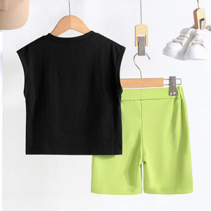 ชุดกีฬาเด็กผู้ชายฤดูร้อน อายุ 1-5 ปี เสื้อกล้ามพิมพ์ลายตัวอักษรเพ้นท์มือ ผ้าโพลีเอสเตอร์ 100% กางเกงขาสั้นลำลอง ชุดกีฬากลางแจ้ง - Product Image 2