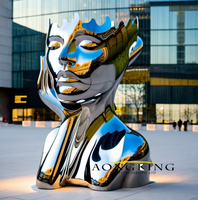 Grande sculpture faciale paramétrique abstraite en acier inoxydable, statue d'art métallique superposée moderne pour extérieur