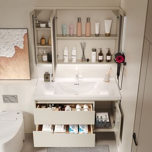 White bathroom cabinet beehive smart <b>mirror</b> cabinet white countertop washbasin hanging cabinet body - Product Image 5