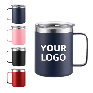 Термокружка Из Нержавеющей Стали с логотипом на заказ, металлическая Термокружка 12 унций с ручкой, для кофе, кемпинга, путешествий