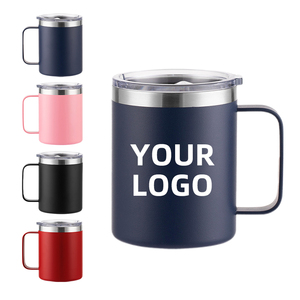 Tazza in metallo da 12 once in acciaio inossidabile con isolamento sottovuoto Logo personalizzato tazza termica caffè campeggio viaggio tazza da caffè bicchiere con manico