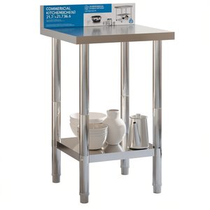 Commercial Kitchen <b>Work</b> <b>Table</b> 21.7x21.7x36.6 Stainless Steel With Backsplash Freestanding Polished Finish - Product Image 1
