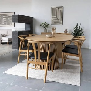 Bộ bàn ăn gỗ tròn, mặt bàn gỗ, 4-6 chỗ ngồi, bàn ăn hình <span class=keywords><strong>oval</strong></span> có thể kéo dài, kèm phần mở rộng - Product Image 2