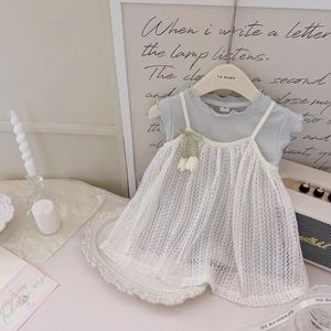 Ensemble robe en tricot tulipe pour filles d'été, t-shirt sans manches et jupe, tenue pour enfants, vêtements doux pour enfants - Product Image 4