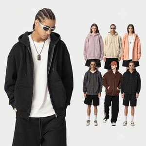H5435 Vêtements pour hommes, sweat-shirts à capuche unisexes personnalisés de haute qualité, couleur unie, 430 g/m², mélange de coton, doublure en polaire, fermeture éclair - Product Image 1