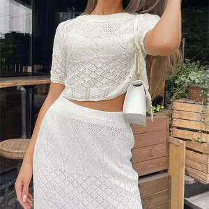 2024 nuove <span class=keywords><strong>tendenze</strong></span> eleganti <span class=keywords><strong>abbigliamento</strong></span> donna top corti Set di abiti primaverili da donna due pezzi Set pizzo Sexy scavato per i vestiti - Product Image 1