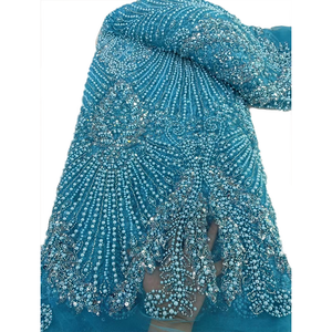 Tissu luxueux et magnifique de style africain 100% polyester, perles brodées colorées, paillettes, <span class=keywords><strong>dentelle</strong></span> florale en maille pour <span class=keywords><strong>mariage</strong></span> - Product Image 3