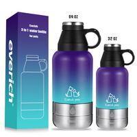 Bouteille d'eau isotherme portable 3-en-1 pour chien, en acier inoxydable à double paroi, anti-fuite, 32 oz, avec conteneur alimentaire et distributeur