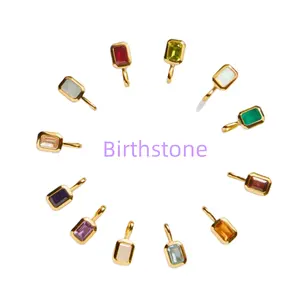 Wholesale DIY Birthstone Pendant 4x6mm 18K PVD Gold Plated Stainless Steel Accessories Handmade Jewelry Zircon Gemstones Charms