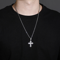 Plaqué or 14K glacé CZ croix pendentif corde chaîne Hip Hop zircon cubique gothique diamant jésus croix collier pour hommes femmes
