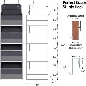 Organisateur de porte suspendu 33x15x85cm gris avec poches transparentes pour salle de bain, chambre et placard - Product Image 2