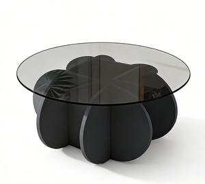 <span class=keywords><strong>Table</strong></span> basse élégante à pieds incurvés pour la maison ou le bureau - <span class=keywords><strong>Table</strong></span> centrale décorative <span class=keywords><strong>en</strong></span> <span class=keywords><strong>verre</strong></span> fumé et bois naturel - Product Image 4