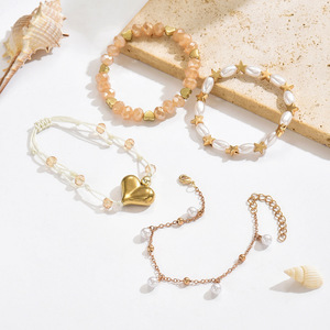 Cross-border European and American Bohemian style heart-shaped faux pearl beaded star <b>bracelet</b> <b>set</b>, multi-layered woven jewelry - Product Image 4