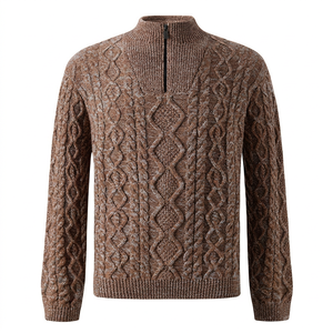 Pull en laine mérinos pour homme, décontracté, respirant, anti-plis, col zippé, manches longues, tricoté, pour l'hiver - Product Image 1