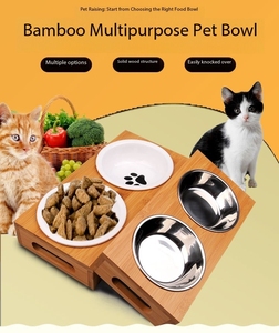 Support en bambou portable Double bol de nourriture et d'eau pour animaux de compagnie en acier inoxydable sain pour chat et chien mangeoire pour petit animal nouvel arrivage - Product Image 5