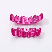 Ensemble de grillz dentaires rose brillant à 6 dents, style Hip Hop, pour dents supérieures et inférieures, unisexe, pour rappeurs, bijoux de corps pour fête d'Halloween, vente en gros
