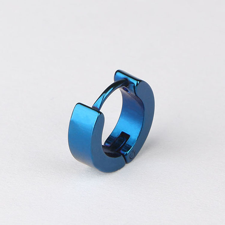 Pendientes Criollos Plegables De Acero Inoxidable Unisex - Color Azul Plateado, Estilo Huggies, Cierre De Presión